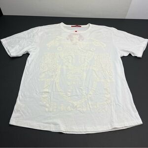 Marithe Francois Girbaud White Screen-print on White Short Sleeve Shirt XL *FLAW
